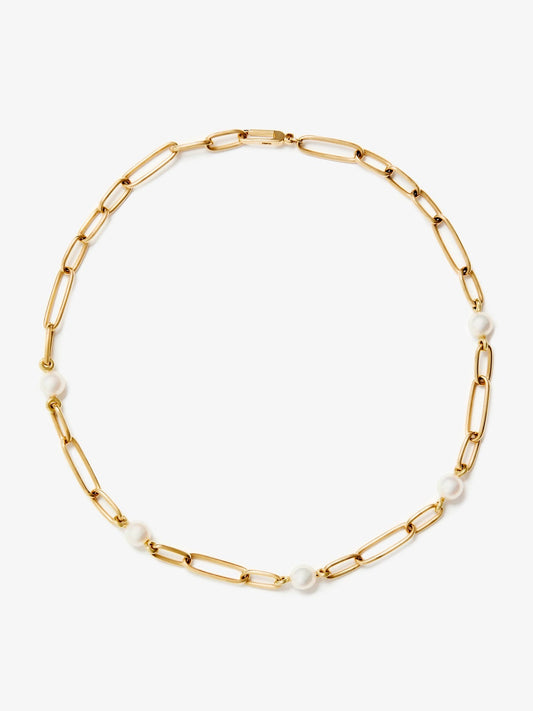Collar de eslabones de oro amarillo de 18K con 5 perlas akoya de 8mm