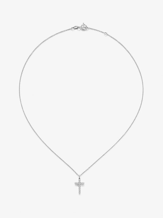 Colgante de oro blanco de 18K con cruz de 12 diamantes en talla brillante con un total de 0,24 cts