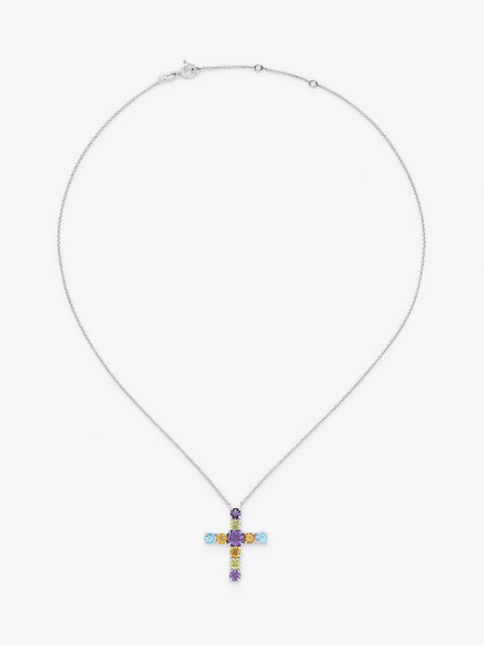 Colgante con cruz de plata 925 con gemas multicolor