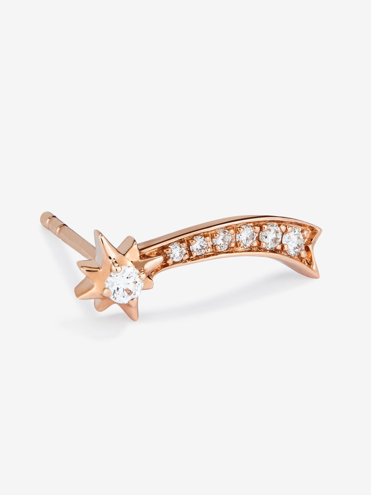 Pendiente individual de oro rosa de 18K con 7 diamantes en talla brillante con un total de 0,05 cts