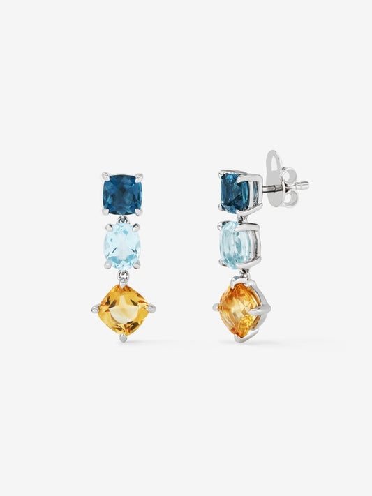 Pendientes largos de plata 925 de topacios y citrino