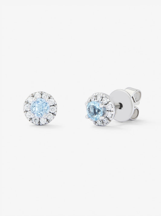 Pendientes de orla de oro blanco de 18K con aguamarina y diamante