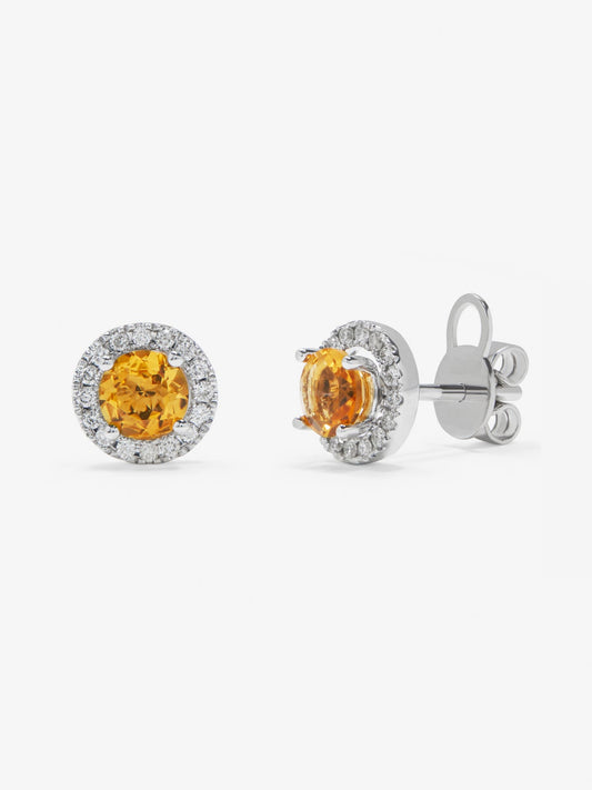 Pendientes de oro blanco de 18K con cuarzo citrino 0,82 cts y diamantes 0,17 cts