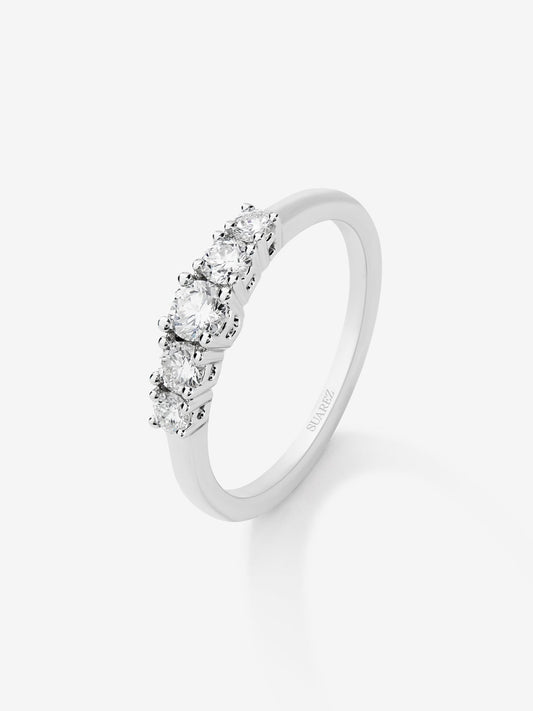 Anillo cinquillo de oro blanco con diamantes en tala brillante de 0,17 cts