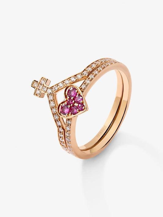 Anillo de oro rosa de 18Kt con diamantes y zafiros rosas