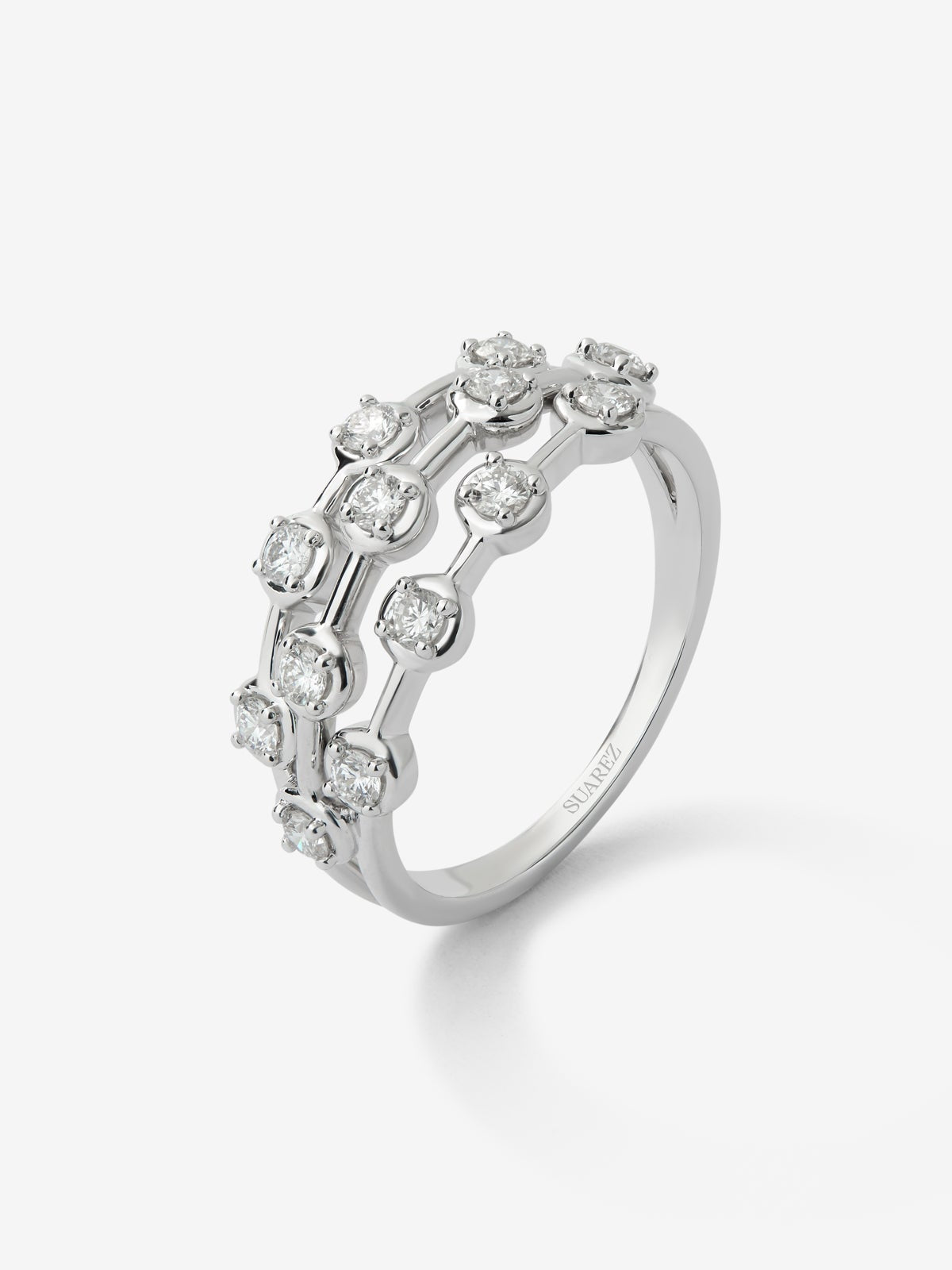 Anillo multibrazo de oro blanco de 18K con 13 diamantes en talla brillante con un total de 0,45 cts