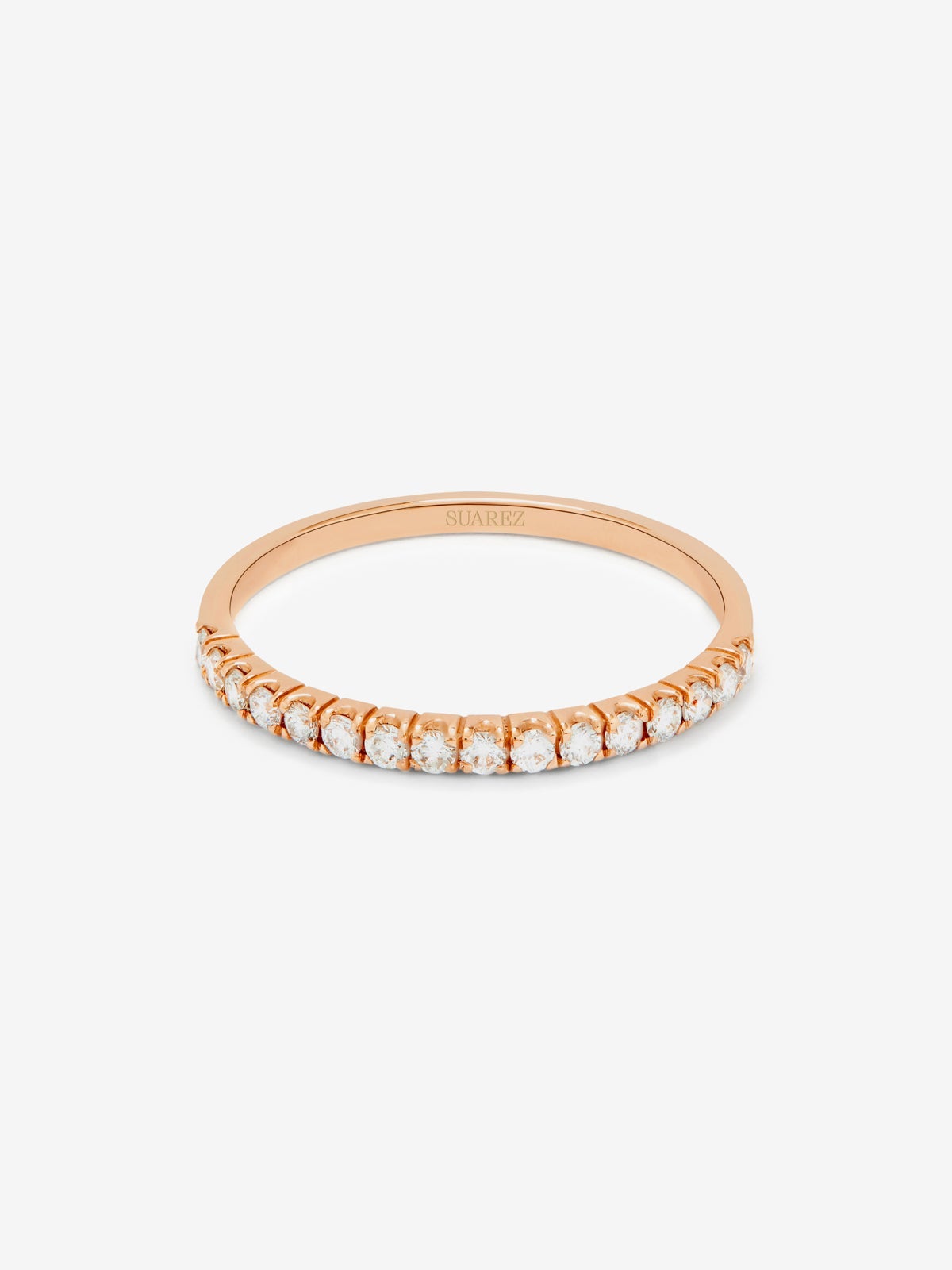 Media alianza de oro rosa de 18K con 16 diamantes en talla brillante con un total de 0,22 cts