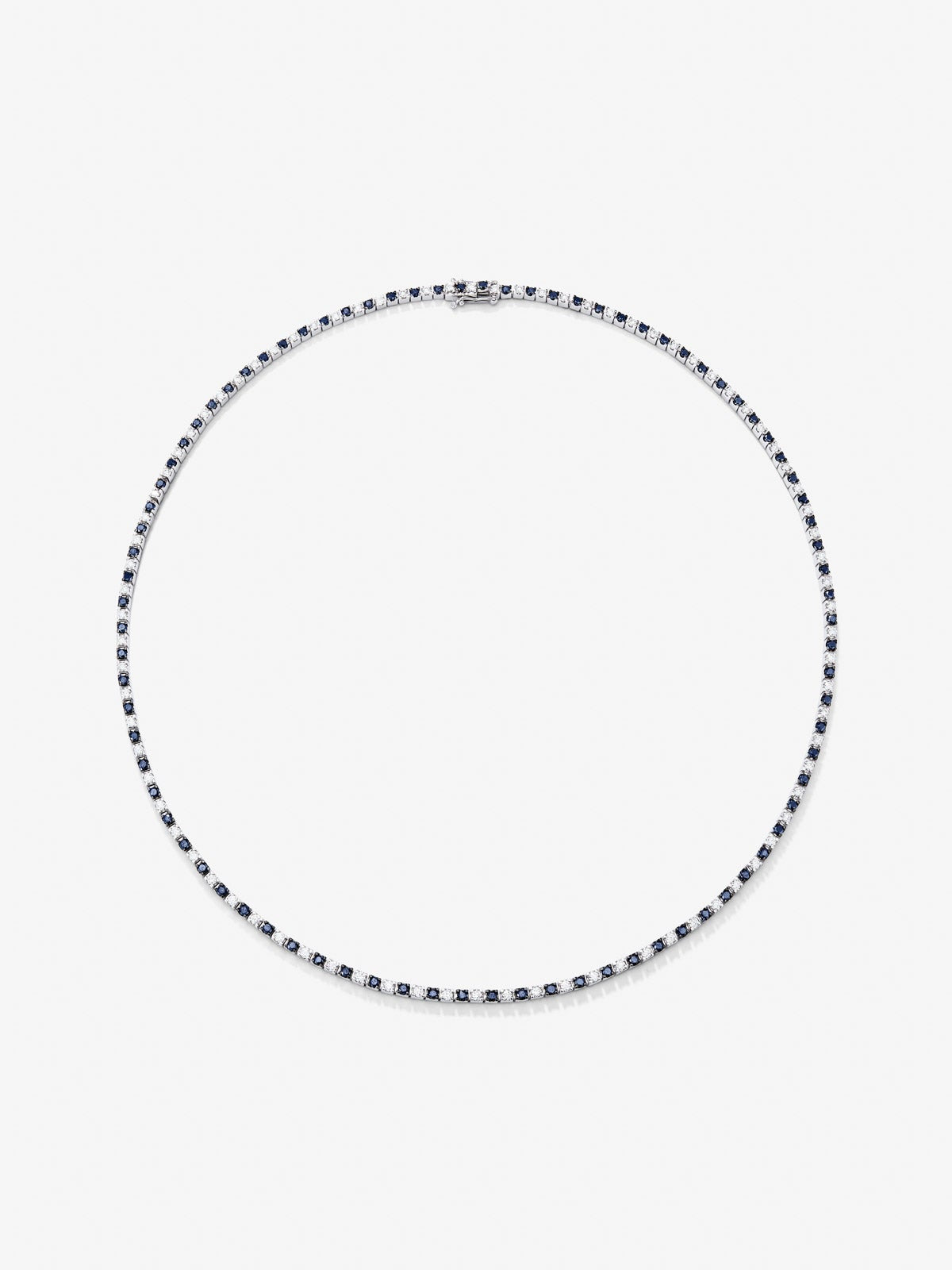 Collar rivière de oro blanco de 18K con diamantes y zafiros azules