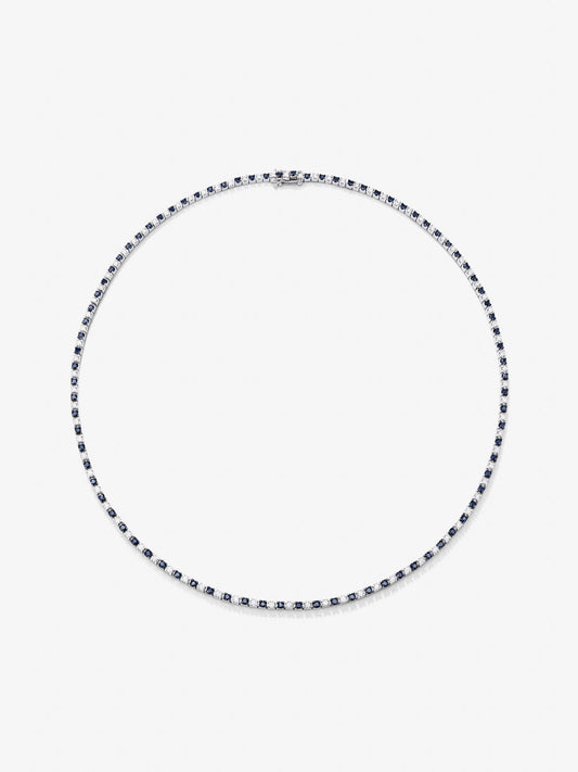 Collar rivière de oro blanco de 18K con diamantes y zafiros azules