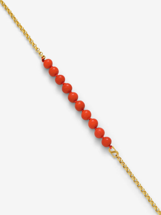 Collar de oro amarillo de 18K con esferas de coral de 6mm