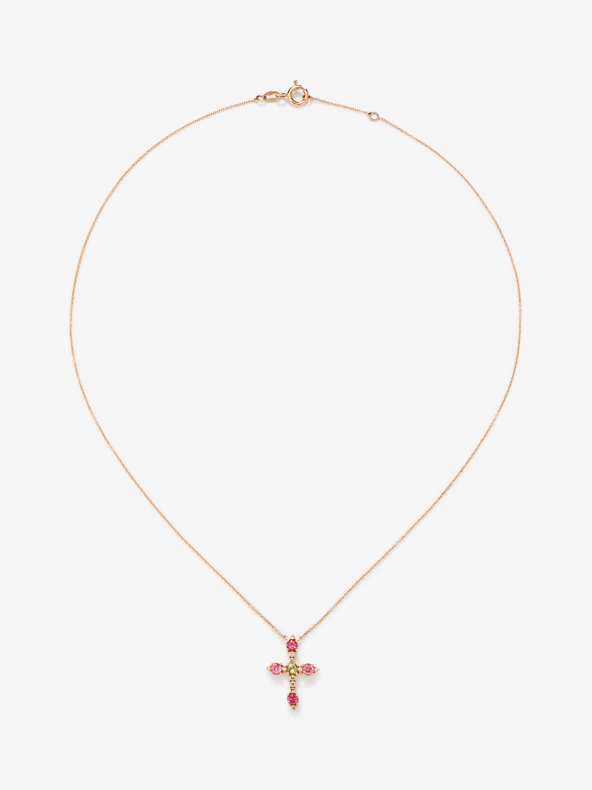 Colgante de oro rosa de 18K con 5 turmalinas verde en talla brillante de 0,5 cts y 11 diamantes marrones con un total de 0,11 cts