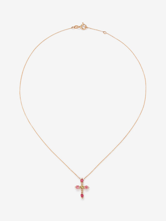Colgante de oro rosa de 18K con 5 turmalinas verde en talla brillante de 0,5 cts y 11 diamantes marrones con un total de 0,11 cts