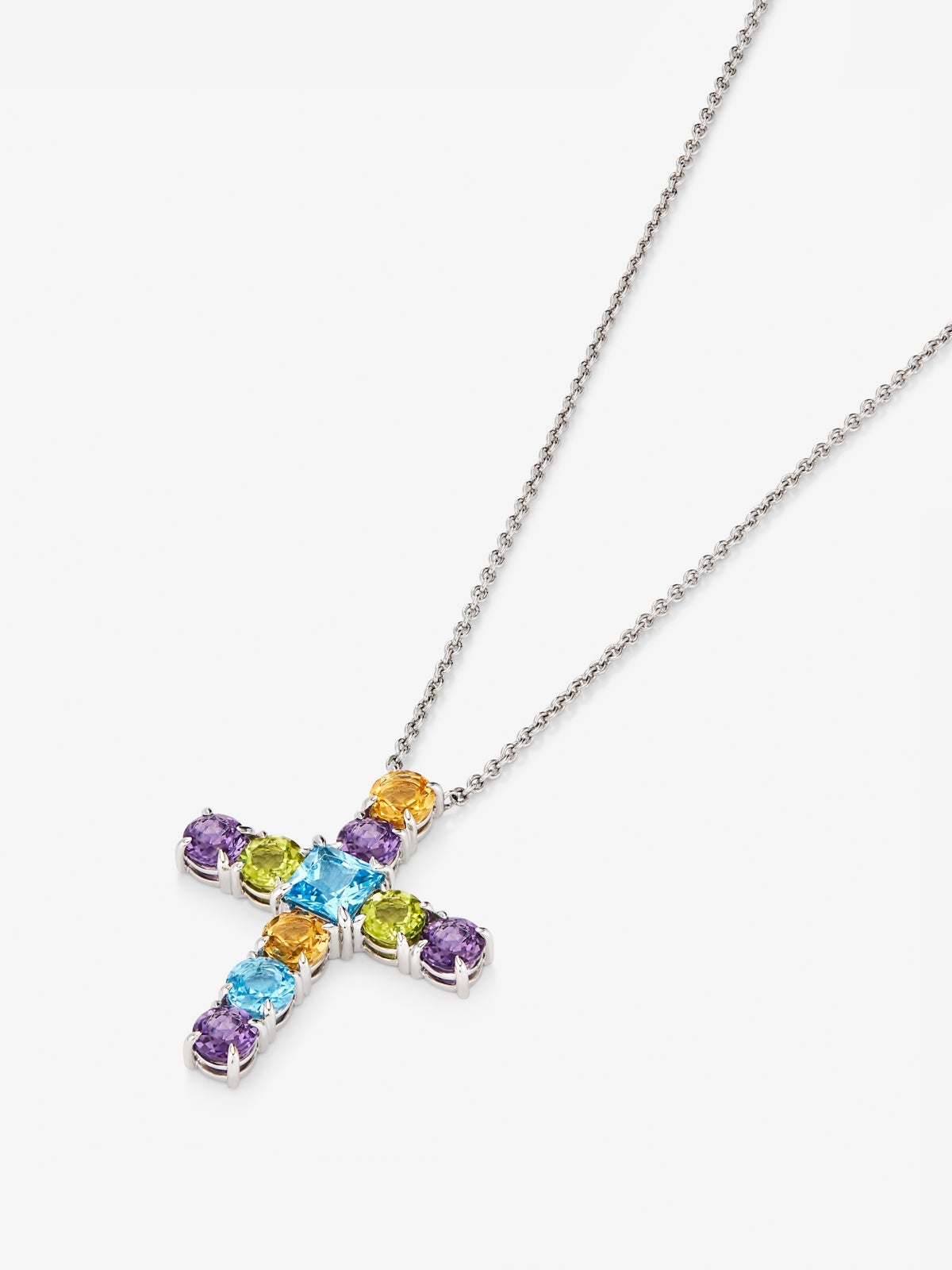 Colgante con cruz de plata 925 con gemas multicolor