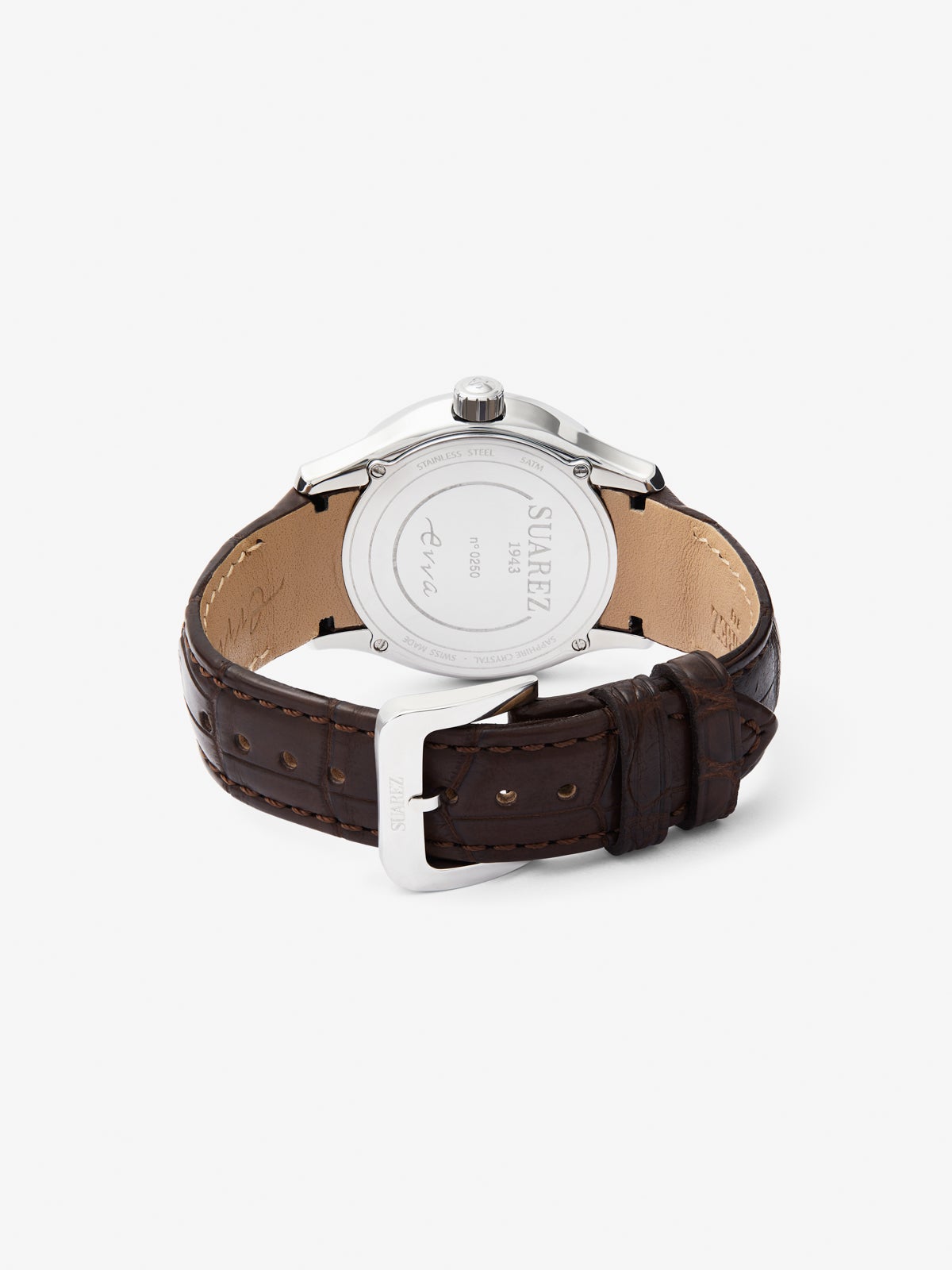 Reloj de acero inoxidable y pulsera de piel, con cristal de zafiro y movimiento de cuarzo