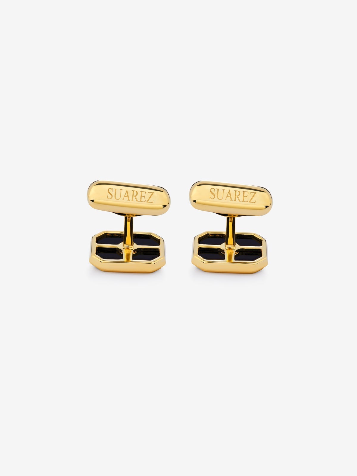 Gemelos de oro amarillo de 18K con ónix negro de 3,25 cts y diamantes blancos de 0,12 cts