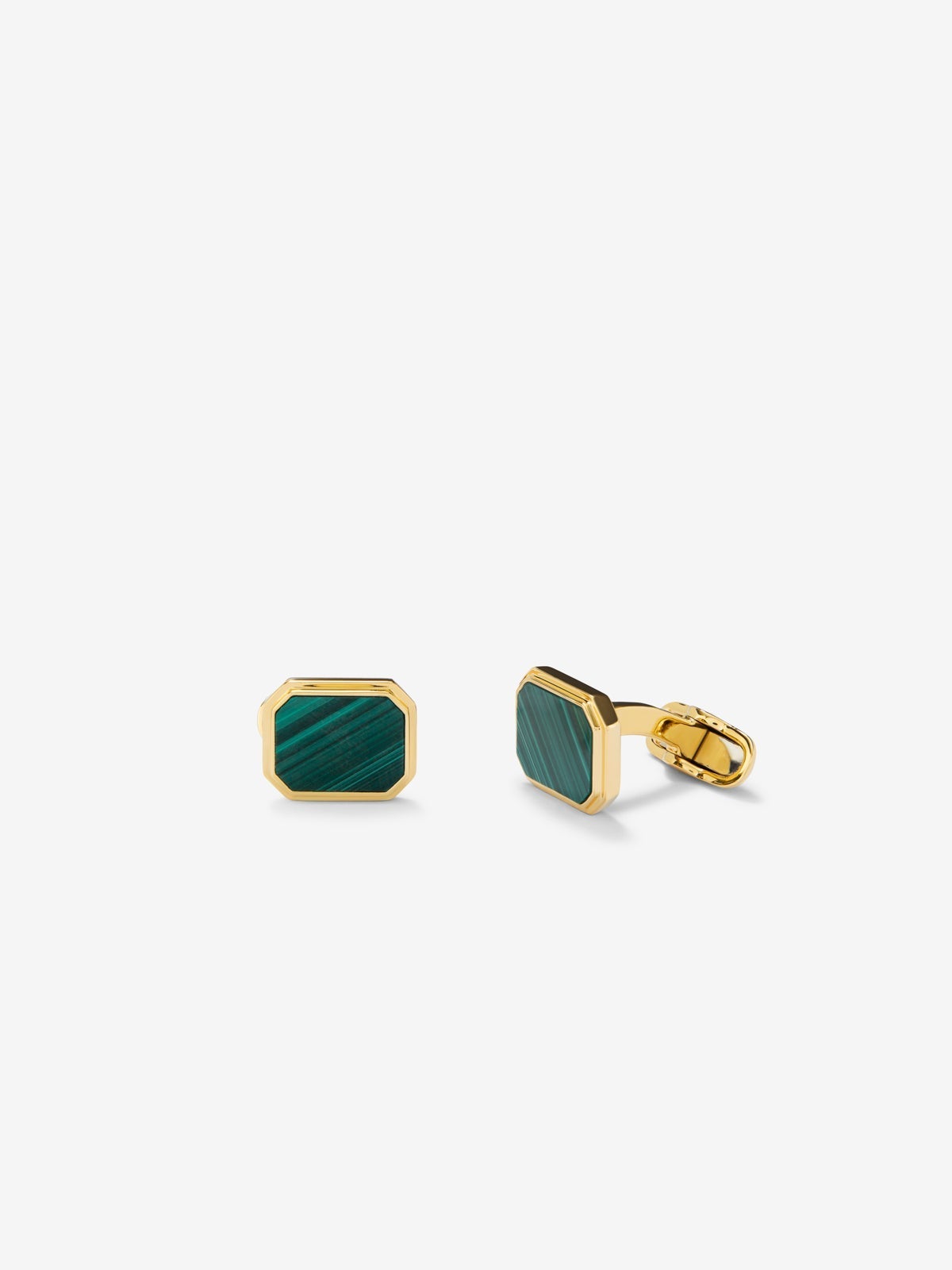 Gemelos de oro amarillo de 18K con malaquita verde de 6,7 cts