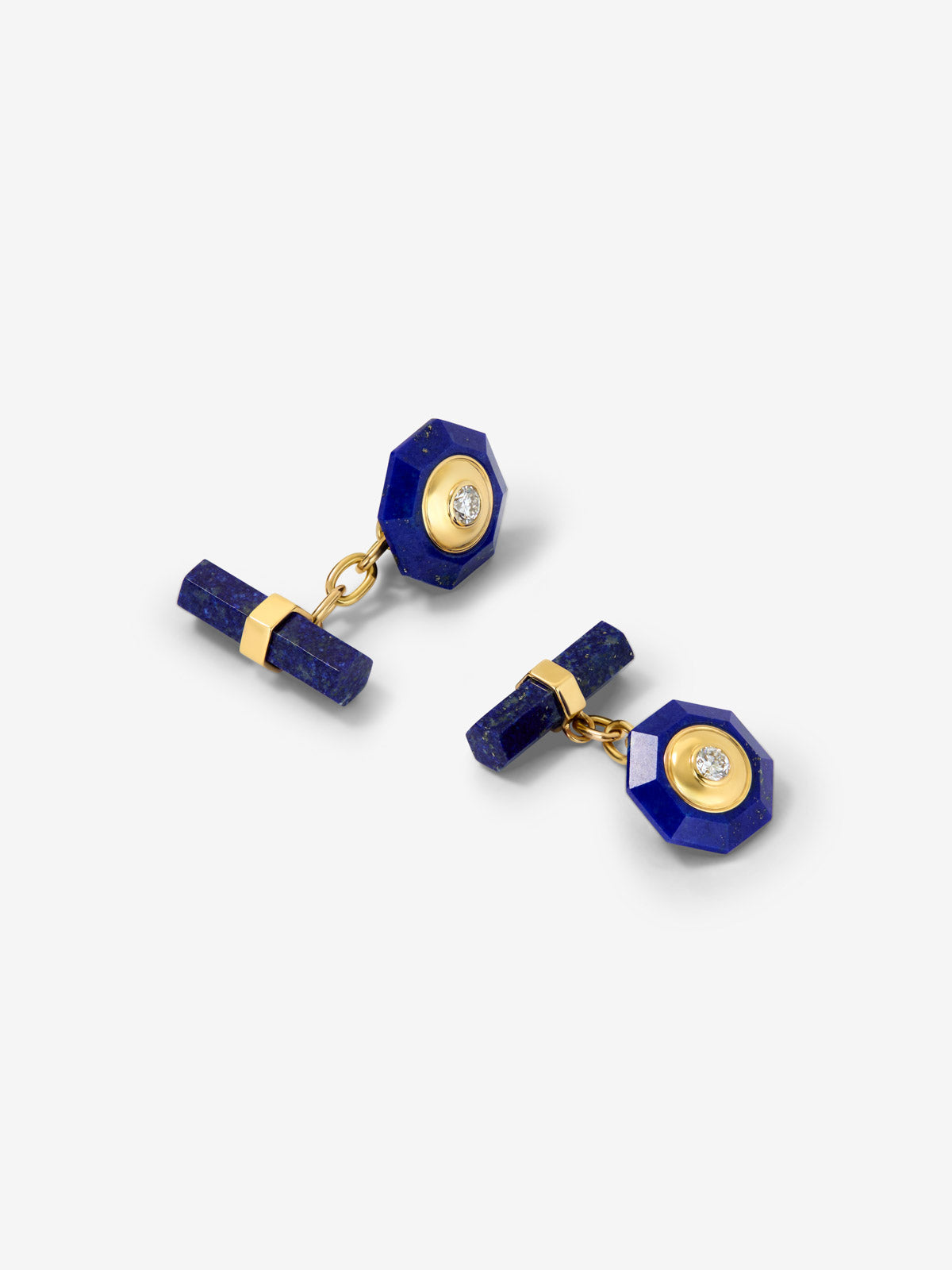 Gemelos de oro amarillo de 18K con lapislázuli en talla octogonal y diamantes en talla brillante