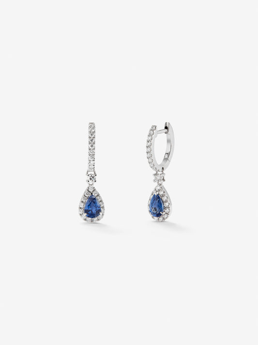 Pendientes de oro blanco de 18K con zafiro