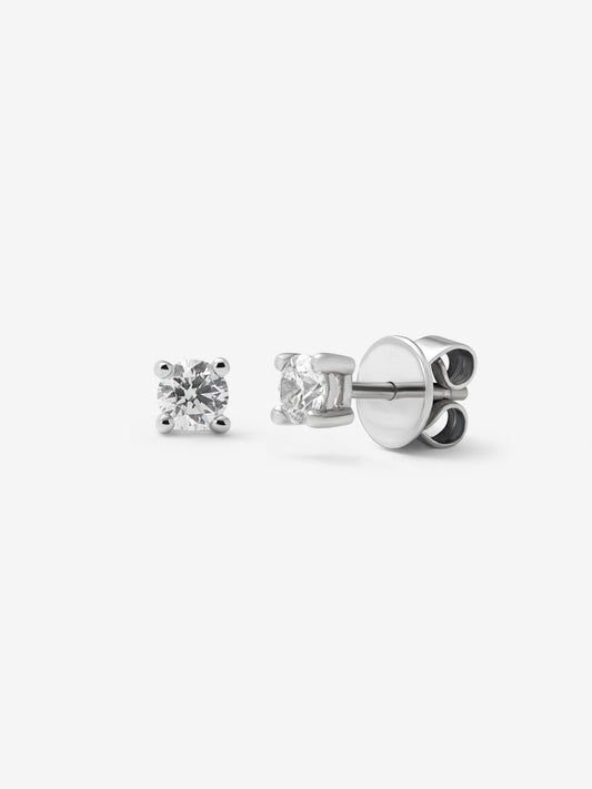 Pendientes solitarios de oro blanco de 18K con 2 diamantes en talla brillante con un total de 0,5 cts