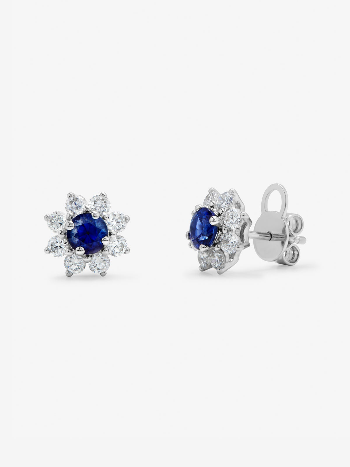 Pendientes de oro blanco de 18K con zafiro