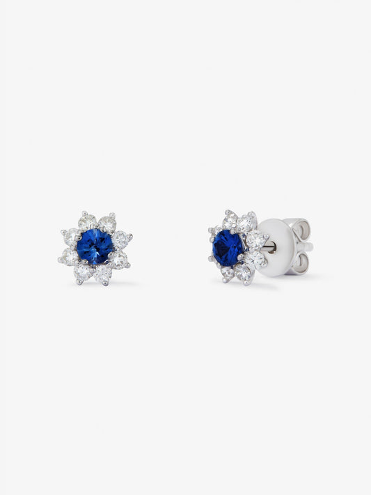 Pendientes de oro blanco de 18K con zafiro