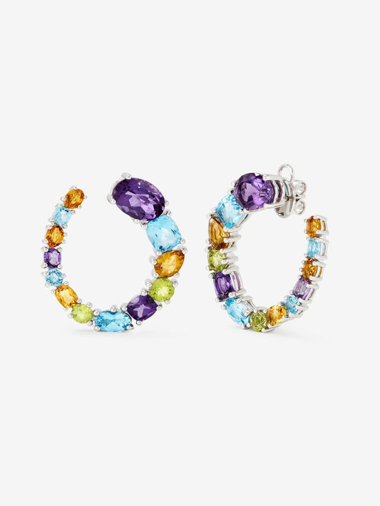 Pendientes de plata 925 con amatistas moradas, peridotos verdes, topacios azul swiss y cuarzos citrinos