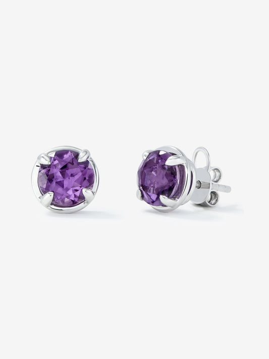 Pendientes de plata 925 con 2 amatistas moradas en talla brillante