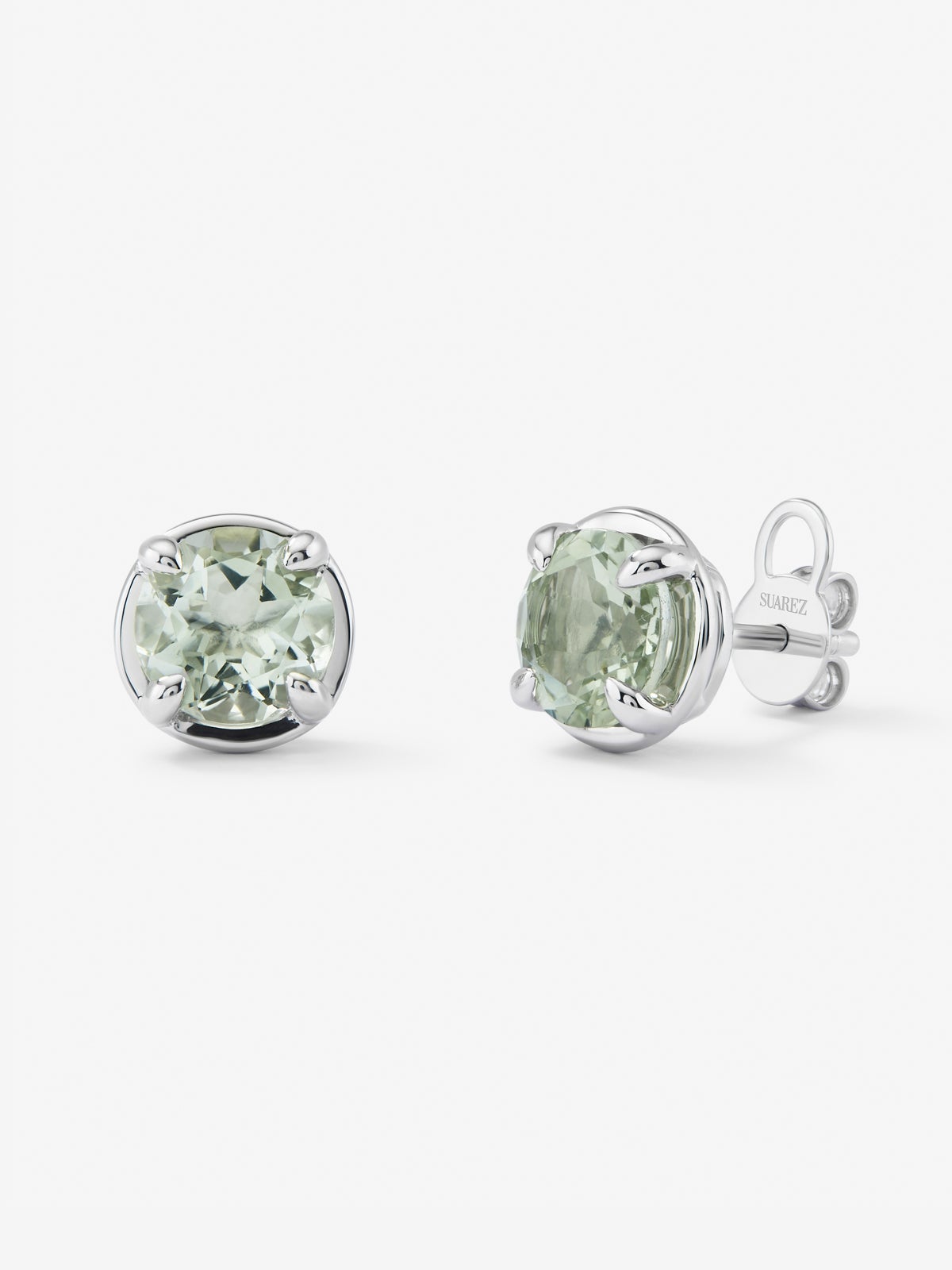 Pendientes de plata 925 con 2 amatistas verdes en talla brillante con un total de 4,1 cts