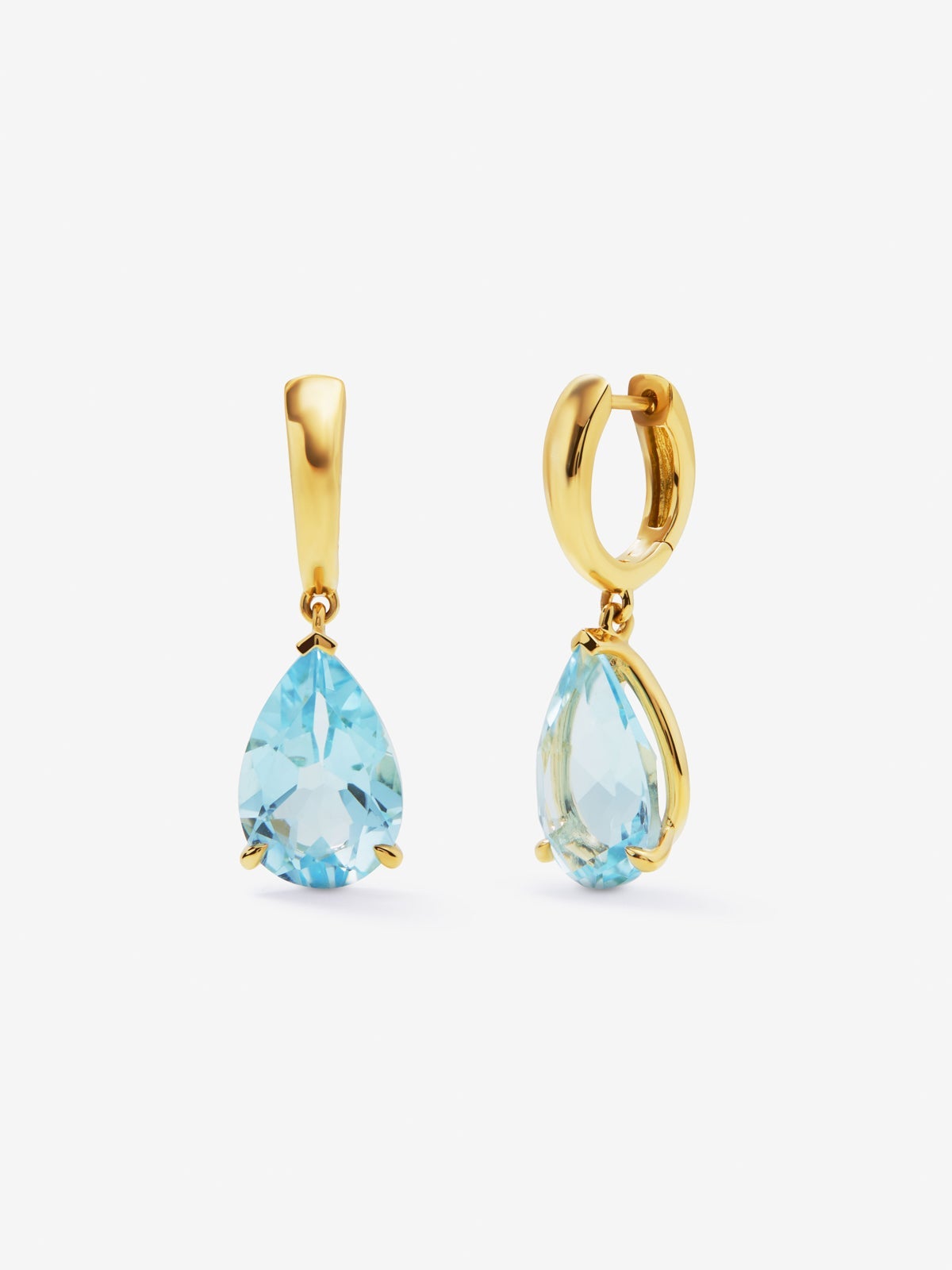 Pendientes de aro de oro amarillo de 18K 2 topacios azul sky en talla pera