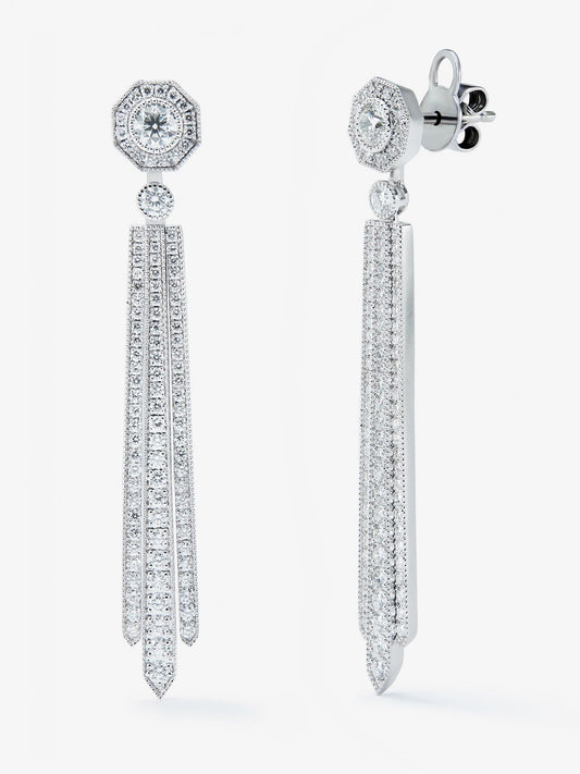 Pendientes desmontables de oro blanco de 18K con diamantes blancos en talla brillante de 1,5 cts