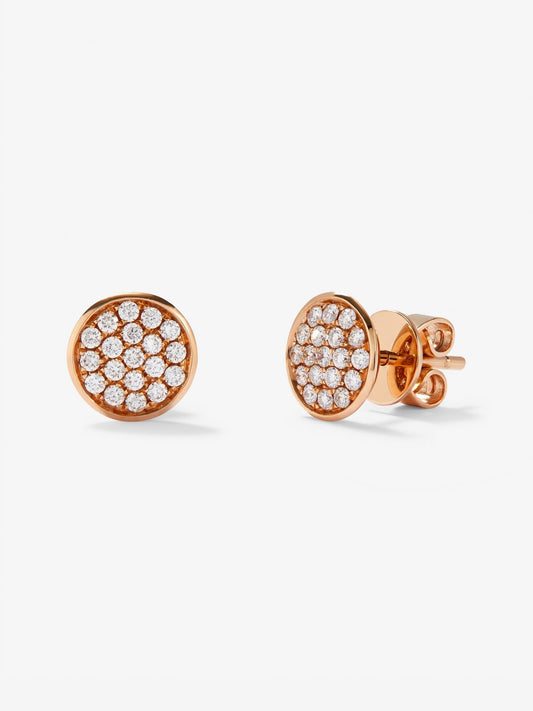 Pendientes de oro rosa de 18K con 2 perlas de 10mm y 38 diamantes en talla brillante con un total de 0,33 cts