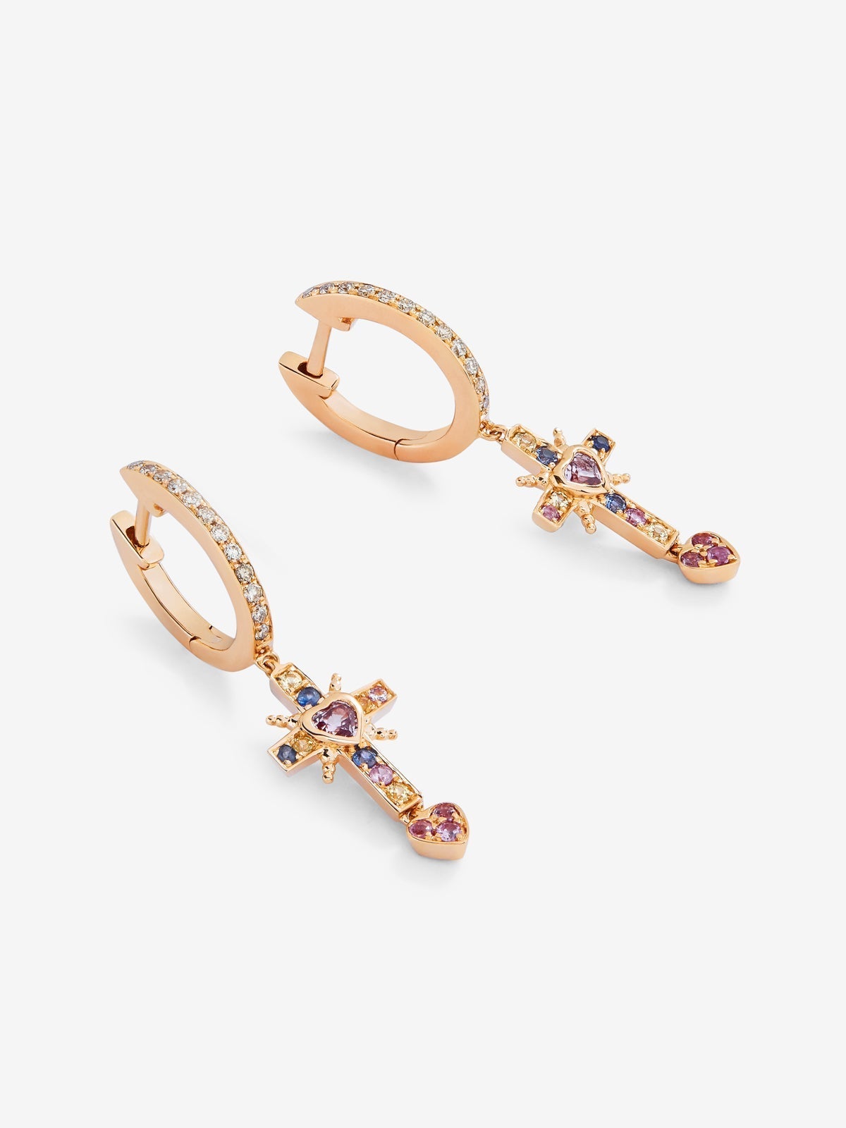 Pendientes de aro con colgante de oro rosa de 18K con zafiro y diamante