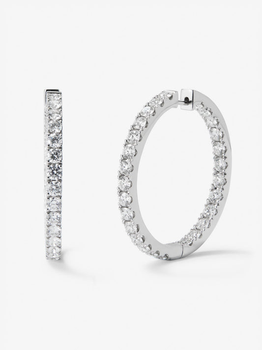 Pendientes aro de oro blanco de 18K con diamantes en garra