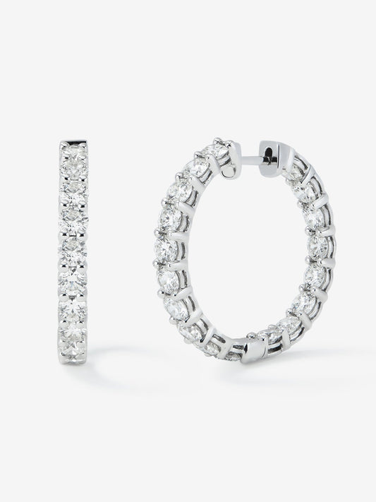 Pendientes de aro de oro blanco de 18K con diamantes blancos en talla brillante de 4,7 cts