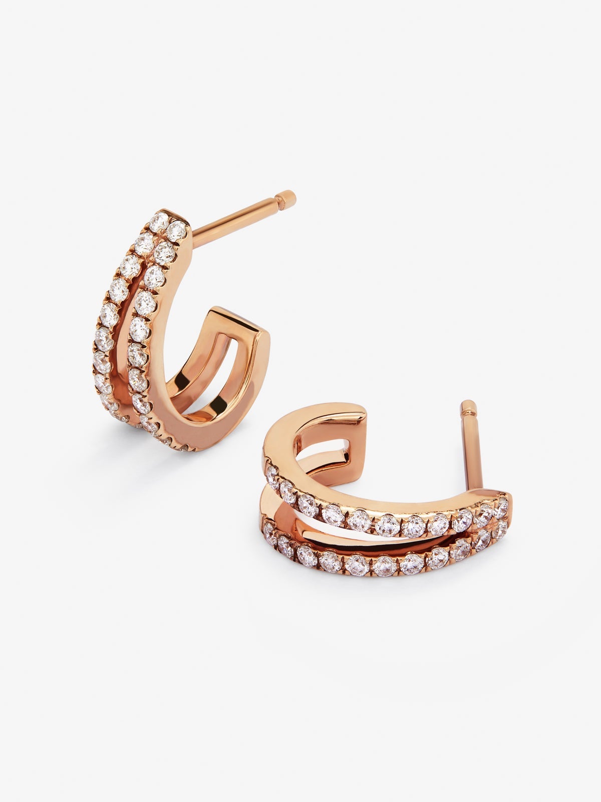 Pendientes de aro dobles de oro rosa de 18K con 44 diamantes en talla brillante con un total de 0,43 cts