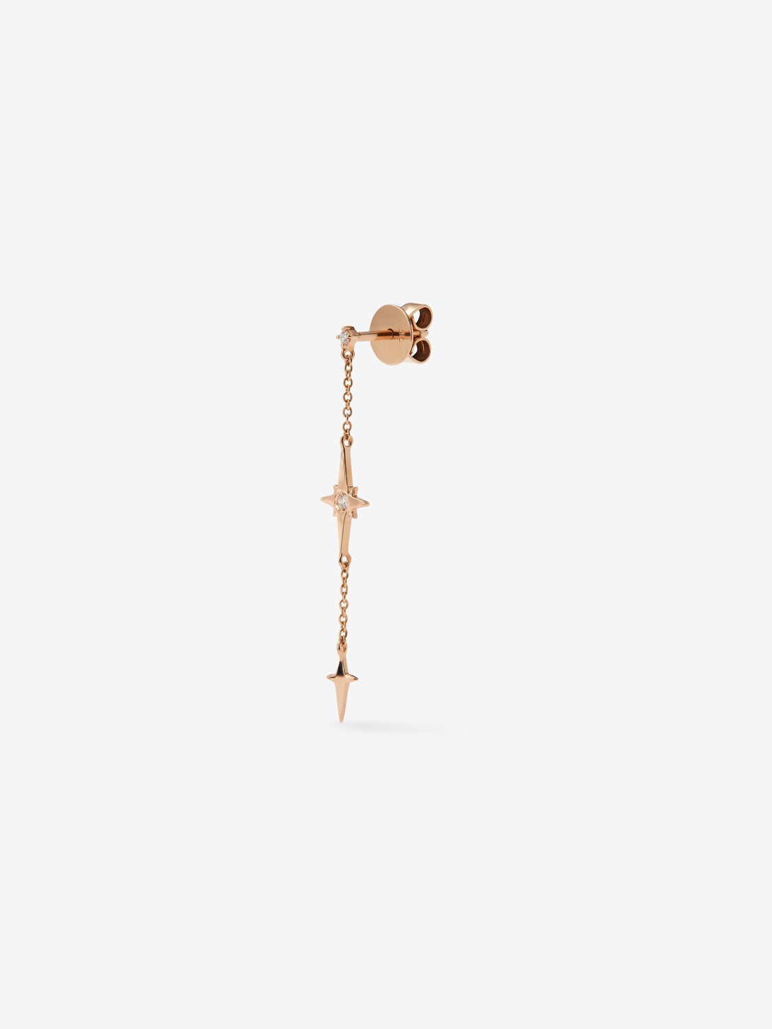 Pendiente individual de oro rosa de 18K con 2 diamantes en talla brillante con un total de 0,03 cts