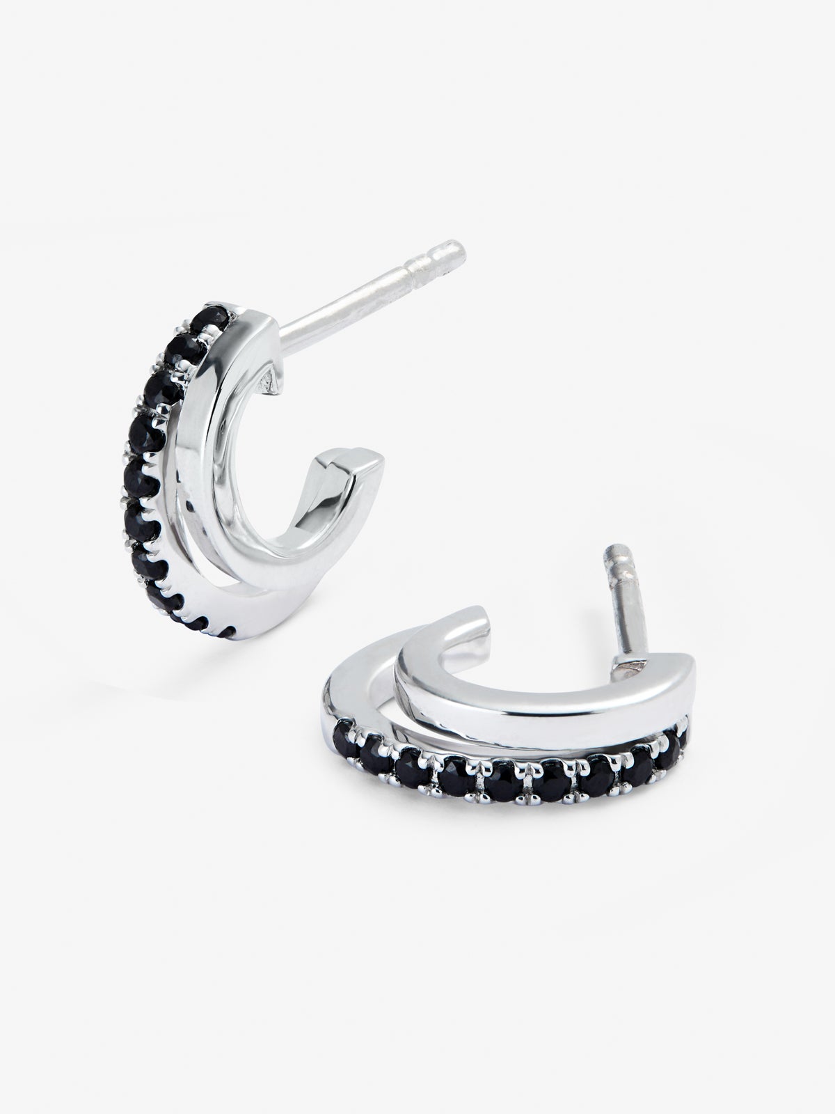 Pendientes de aro de plata 925 con espinelas negras
