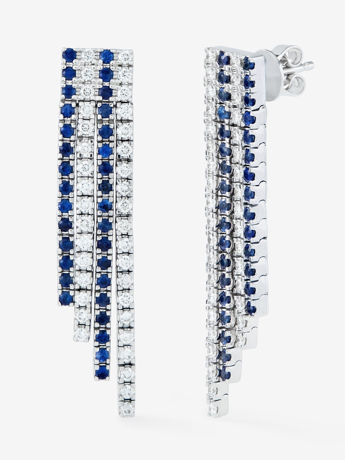 Pendientes colgante de oro blanco de 18K con diamante y zafiro