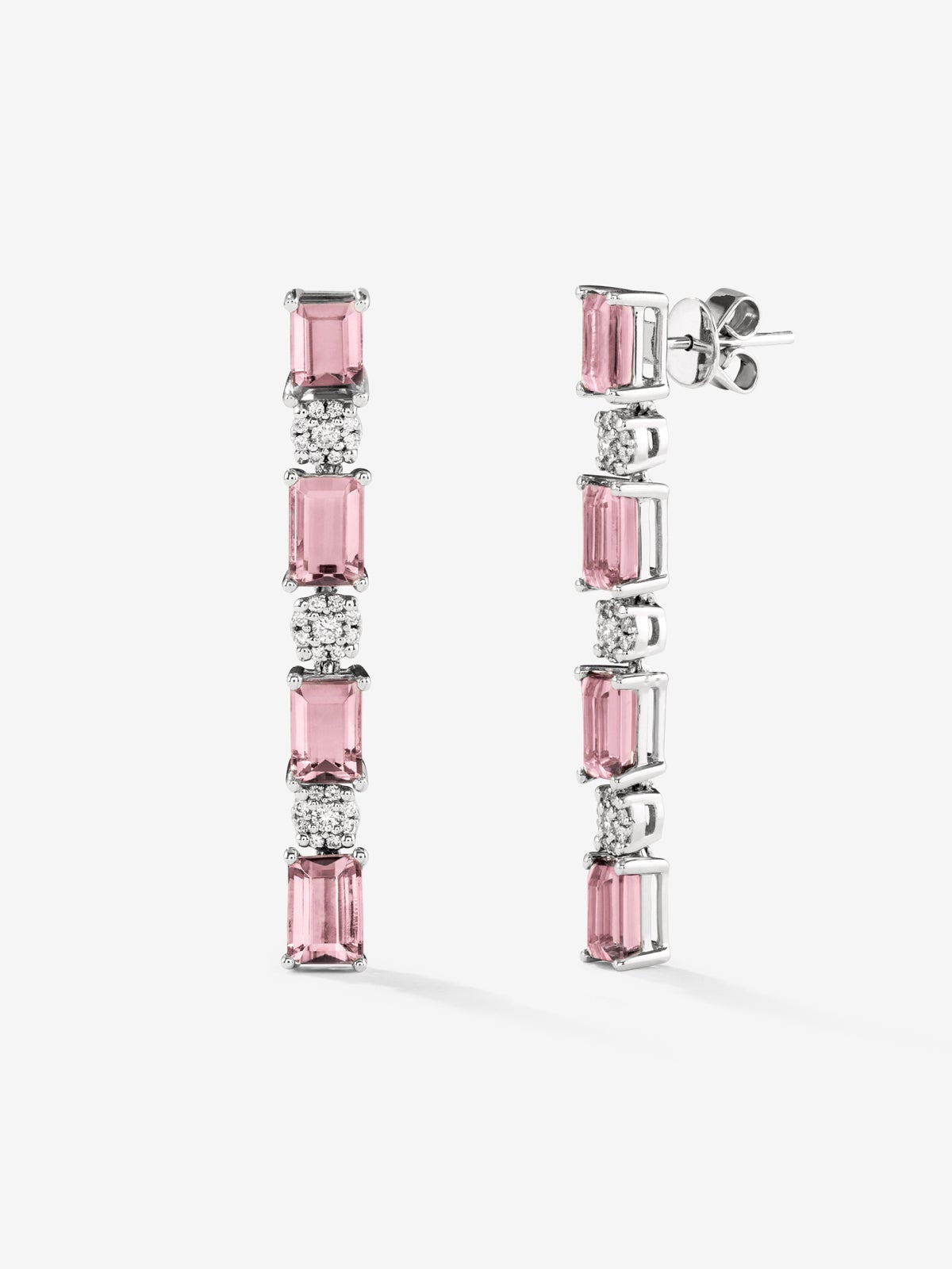 Pendientes de oro blanco de 18kt con turmalinas rosas y diamantes