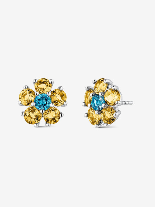 Pendientes de plata 925 con topacios azul swiss en talla brillante de 0,8 cts y cuarzos citrinos en talla brillante de 3,1 cts+