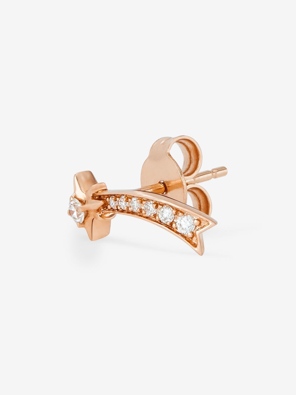 Pendiente individual de oro rosa de 18K con 7 diamantes en talla brillante con un total de 0,05 cts