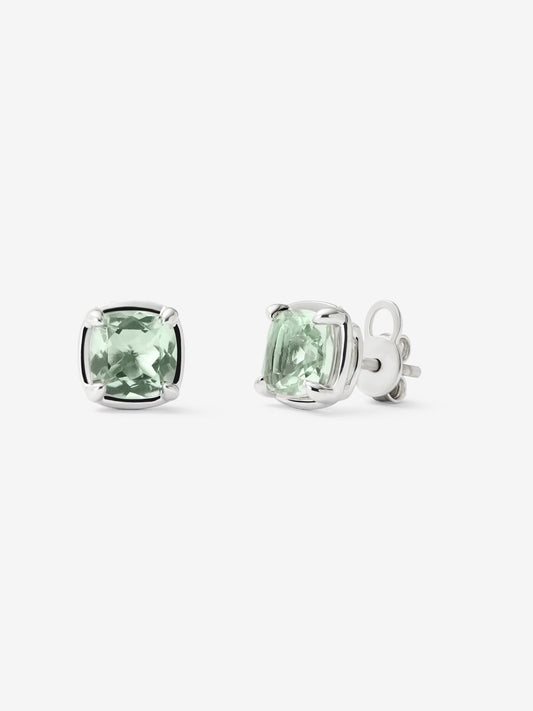 Pendientes de plata 925 con amatistas verdes en talla cushion con un total de 3,3 cts