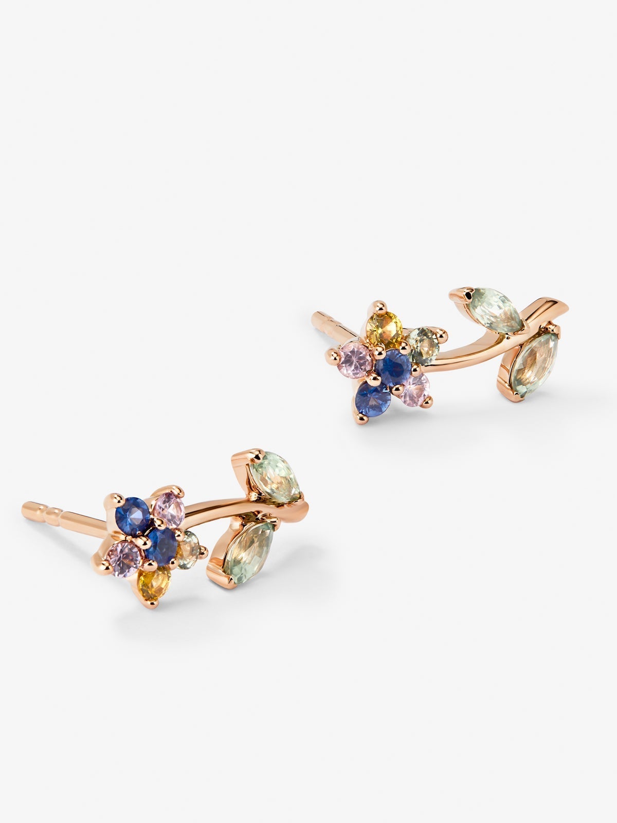 Pendientes de oro rosa con zafiros multicolor