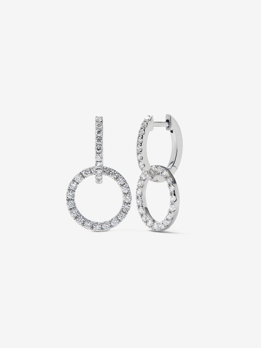 Pendientes de círculos de oro blanco de 18K con diamantes en talla brillante de 0,78 cts