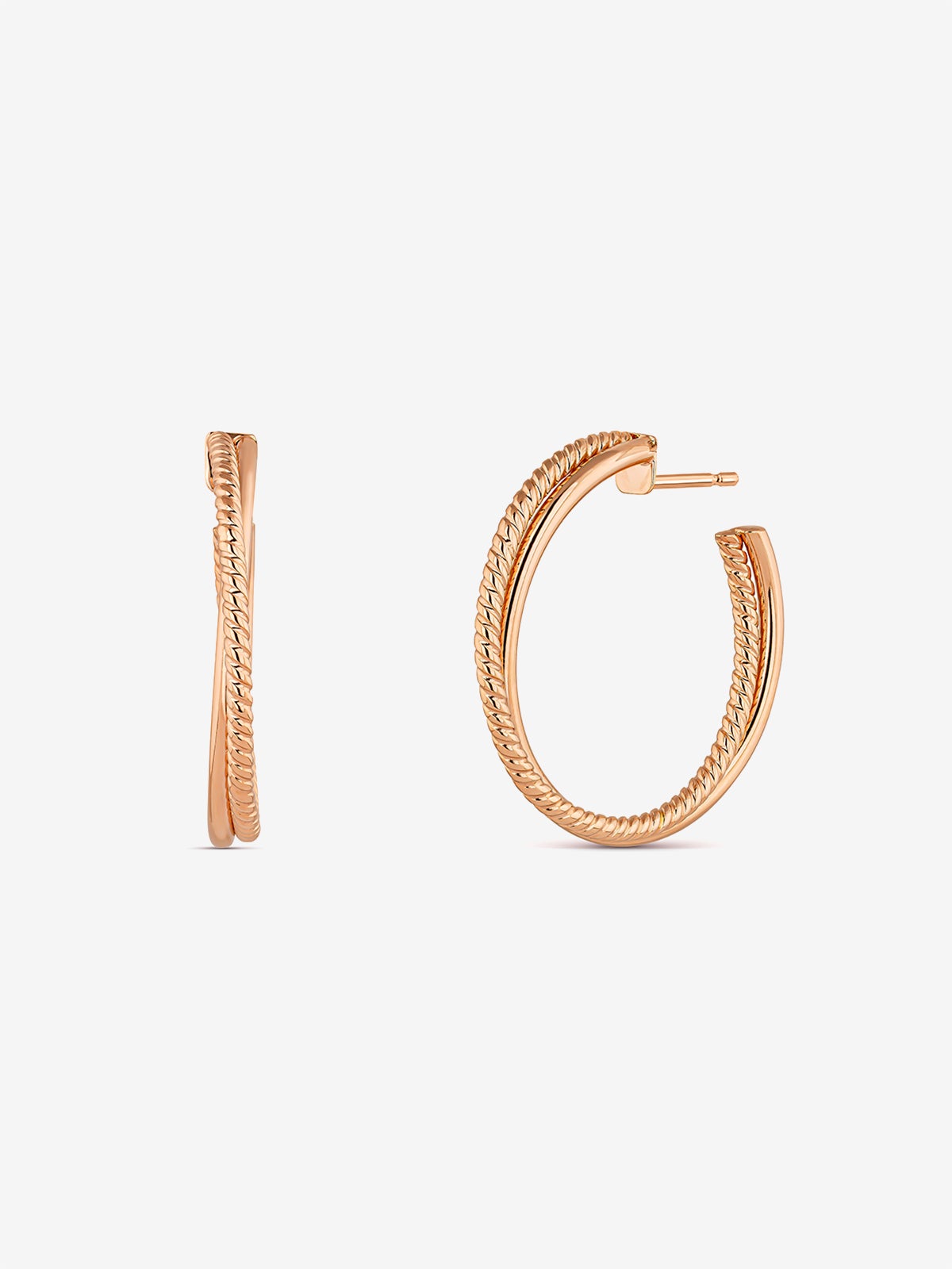 Pendientes de aro cruzados de oro rosa de 18K