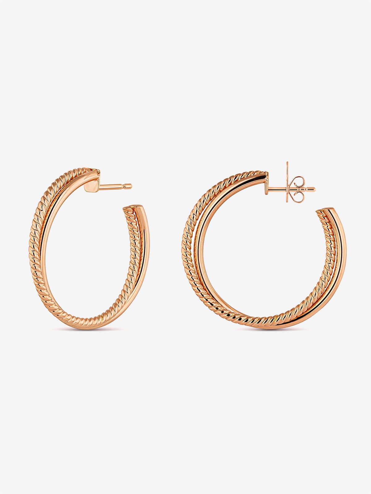 Pendientes de aro cruzados de oro rosa de 18K
