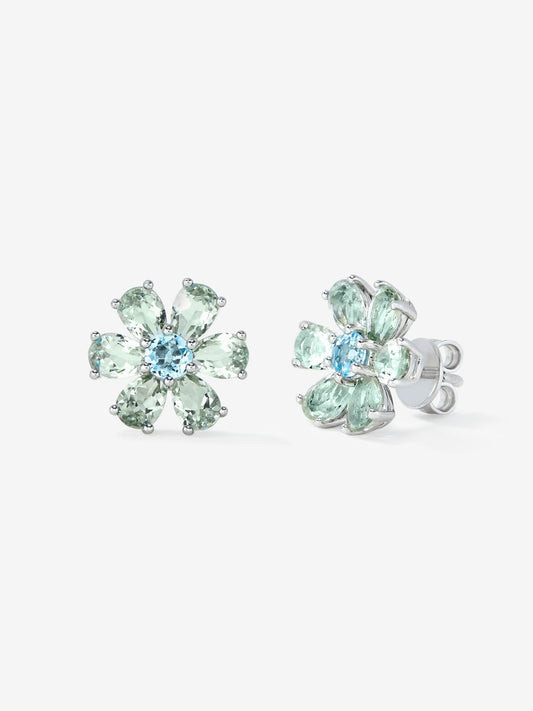 Pendientes flor de plata 925 con topacio y amatista verde