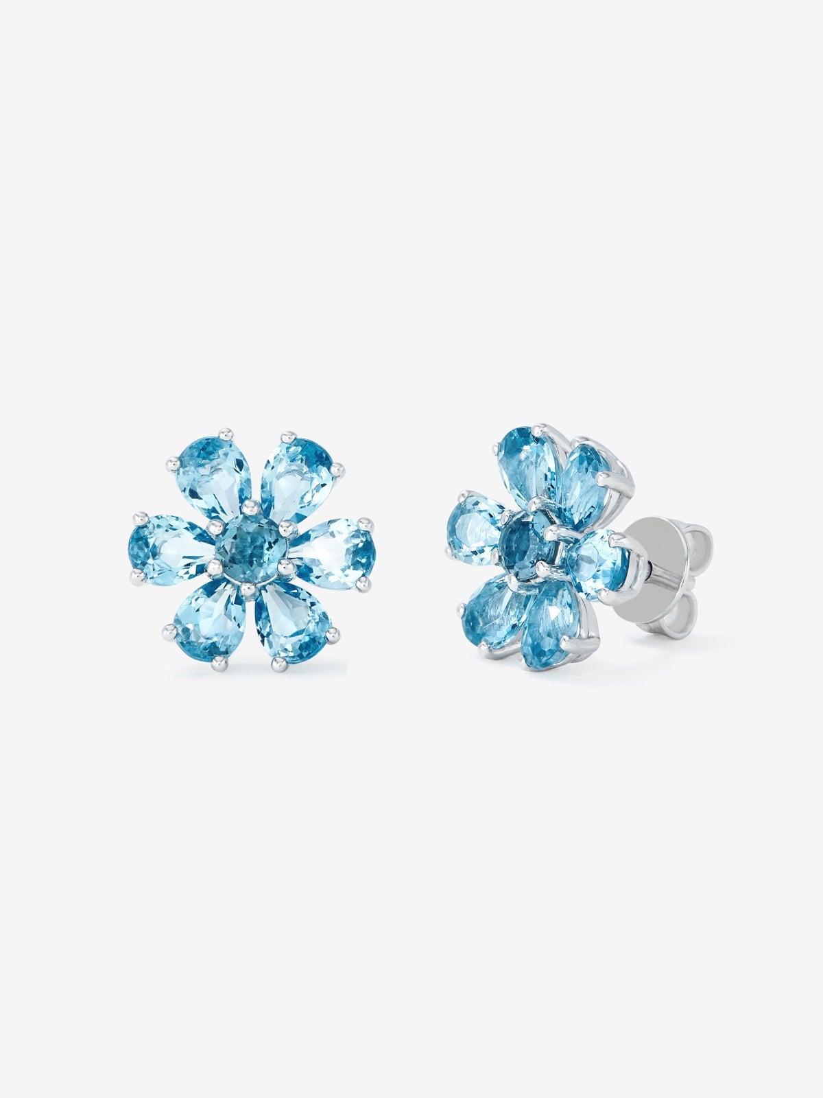Pendientes flor de plata 925 con topacios azul swiss y london