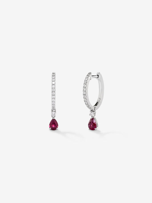 Pendientes de oro blanco de 18K con rubíes rojos y diamantes blancos