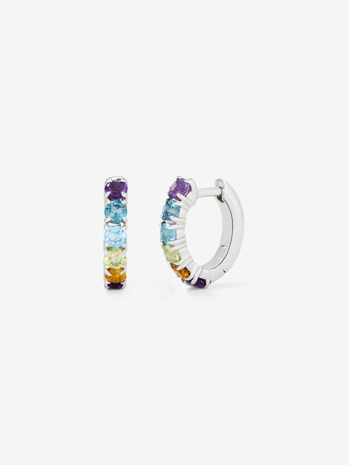 Pendientes aro pequeño fino de plata 925 con gemas multicolor